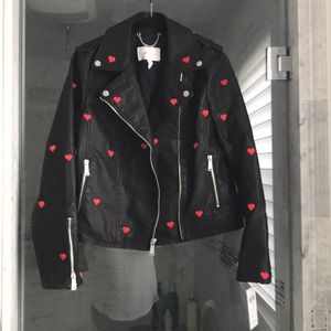 Faux leather heart detail jacket